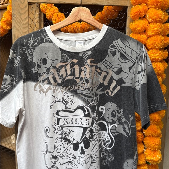 Y2K Ed Hardy x Christian Audigier Skulls T-Shirt - Picture 2 of 12